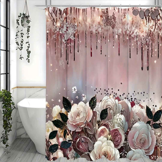 Art Flower Shower Curtain featuring colorful floral artwork and modern minimalist bathroom décor