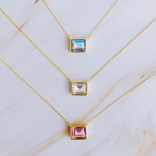 Sweet Square Pendant Necklace – Gold Plated Dainty Crystal Necklace lifestyle product image