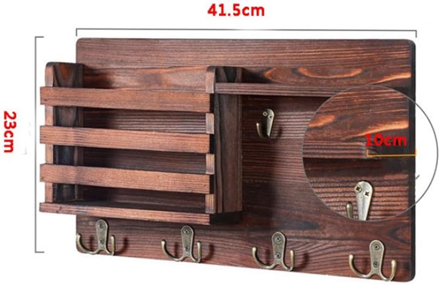 CARLA HOME Rustic Wood Wall Mounted Key and Mail Holder Organiser with Shelf, Letter Slot & 6 Hooks for Entryway Decor Home-4