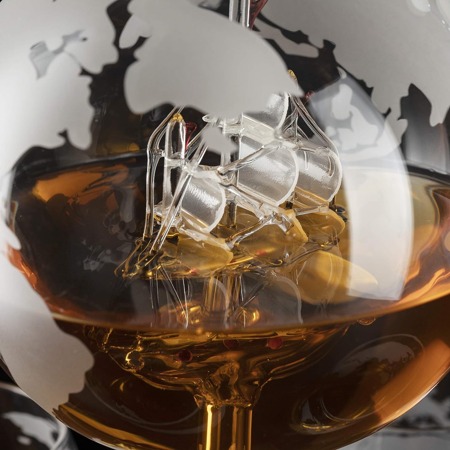Globe Whiskey Decanter Set | Etched World Decanter with Glasses