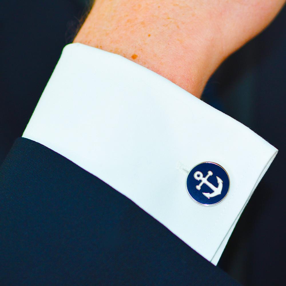 Anchor Cufflinks for Men | Nautical Enamel Cufflinks with Bullet Back Closure lifestyle product image