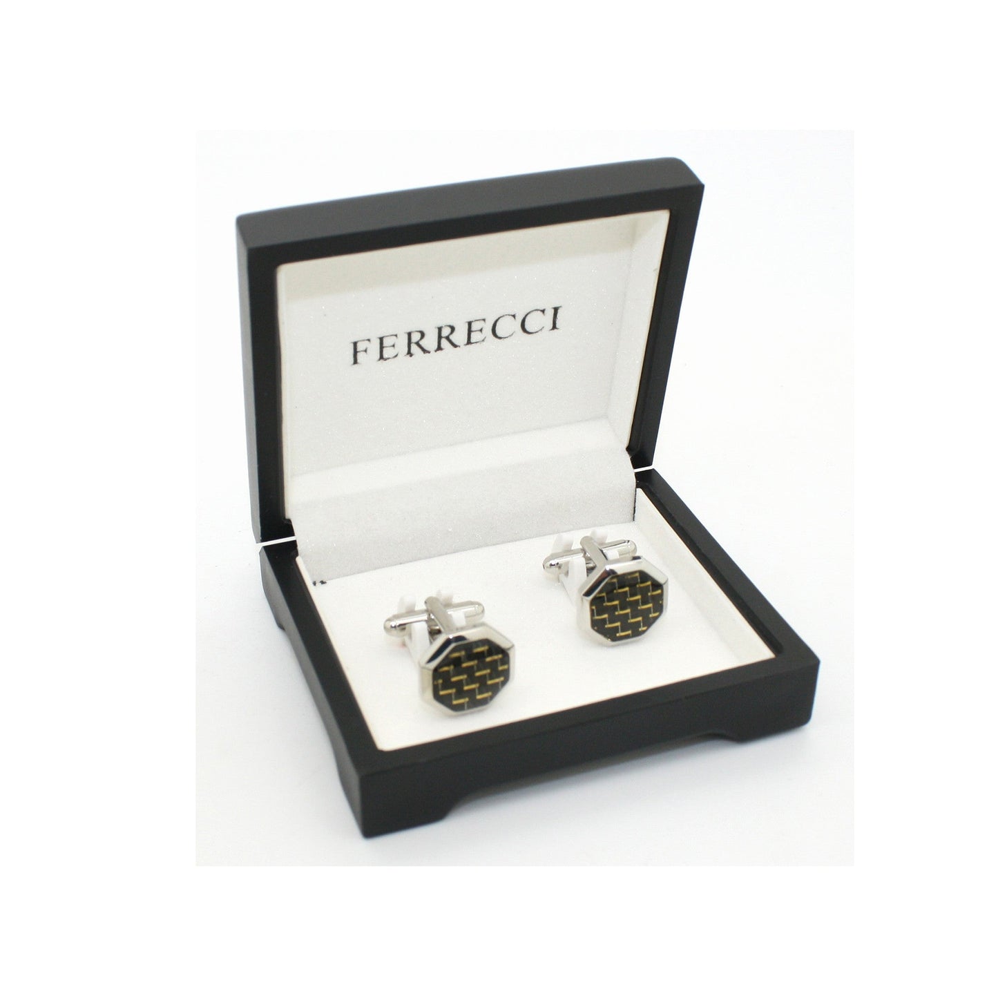 Silvertone Criss Cross Polygon Cuff Links-1