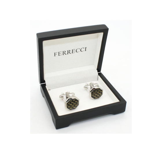 Silvertone Criss Cross Polygon Cuff Links-1