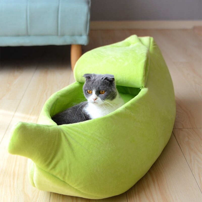 Banana Shaped Cat & Dog Bed – Cozy Plush Pet House with Removable Washable Cushion