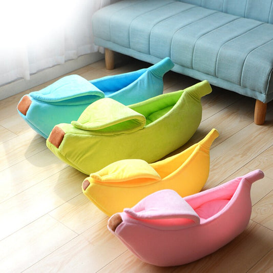 Banana Shaped Cat & Dog Bed – Cozy Plush Pet House with Removable Washable Cushion lifestyle product image