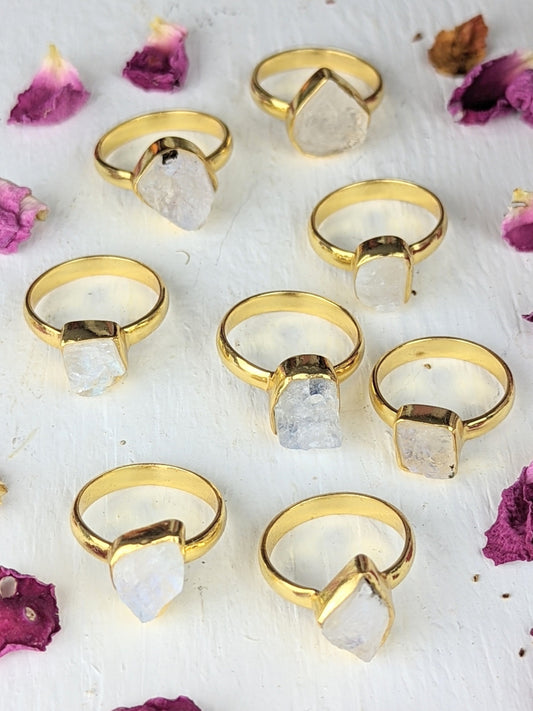Raw moonstone bezel ring natural gemstone jewelry