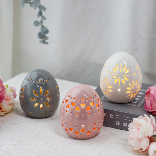 Carved Ceramic Floral Lamps — 3-Piece LED Accent Light Set lifestyle product image