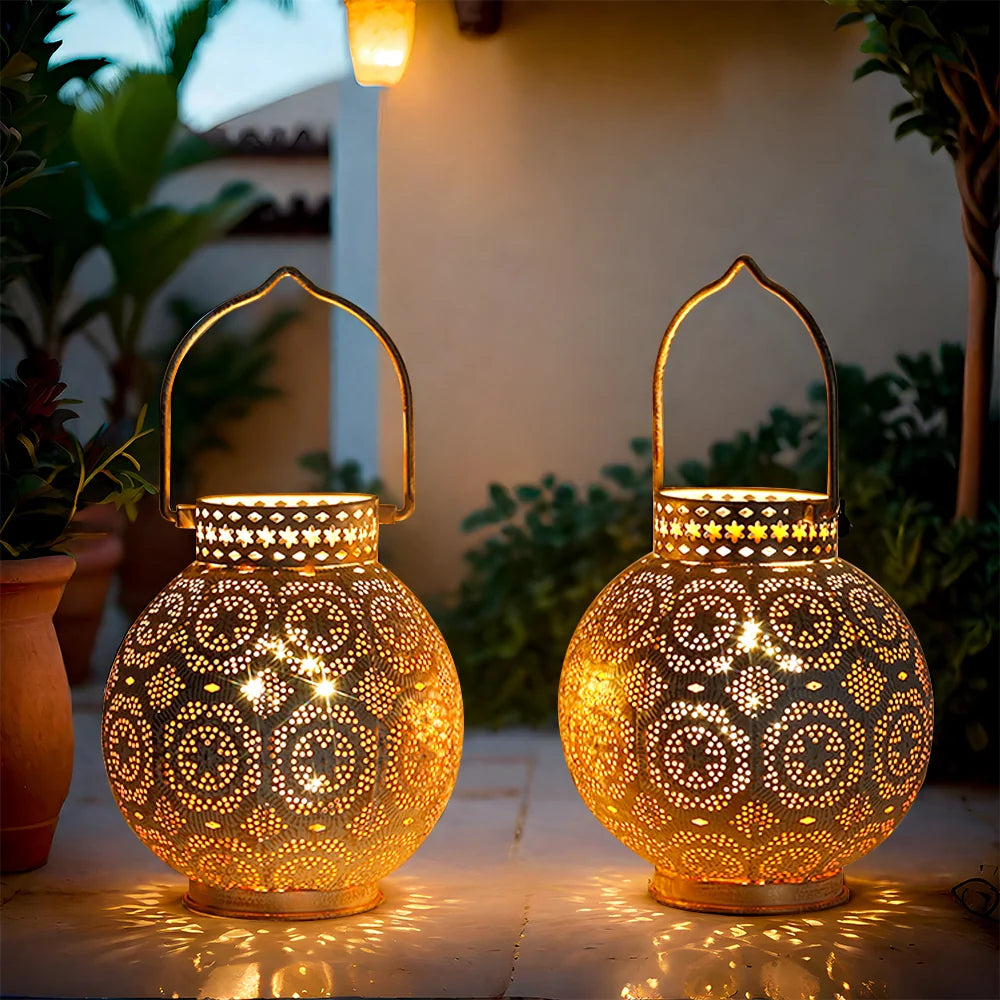 Moroccan Lantern Set of 2 | Decorative LED Table & Hanging Lantern with Warm Glow-4