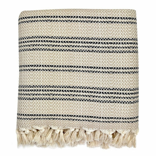Woven Stripe Turkish Throw Blanket | Cozy 100% Cotton Boho Blanket with Fringe lifestyle product image
