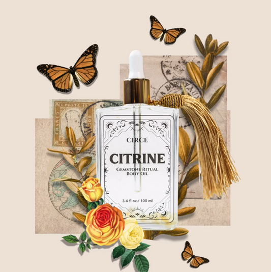 Citrine Gemstone Body Oil – Crystal-Infused Hydrating Oil for Abundance & Glow | 3.4 oz lifestyle product image