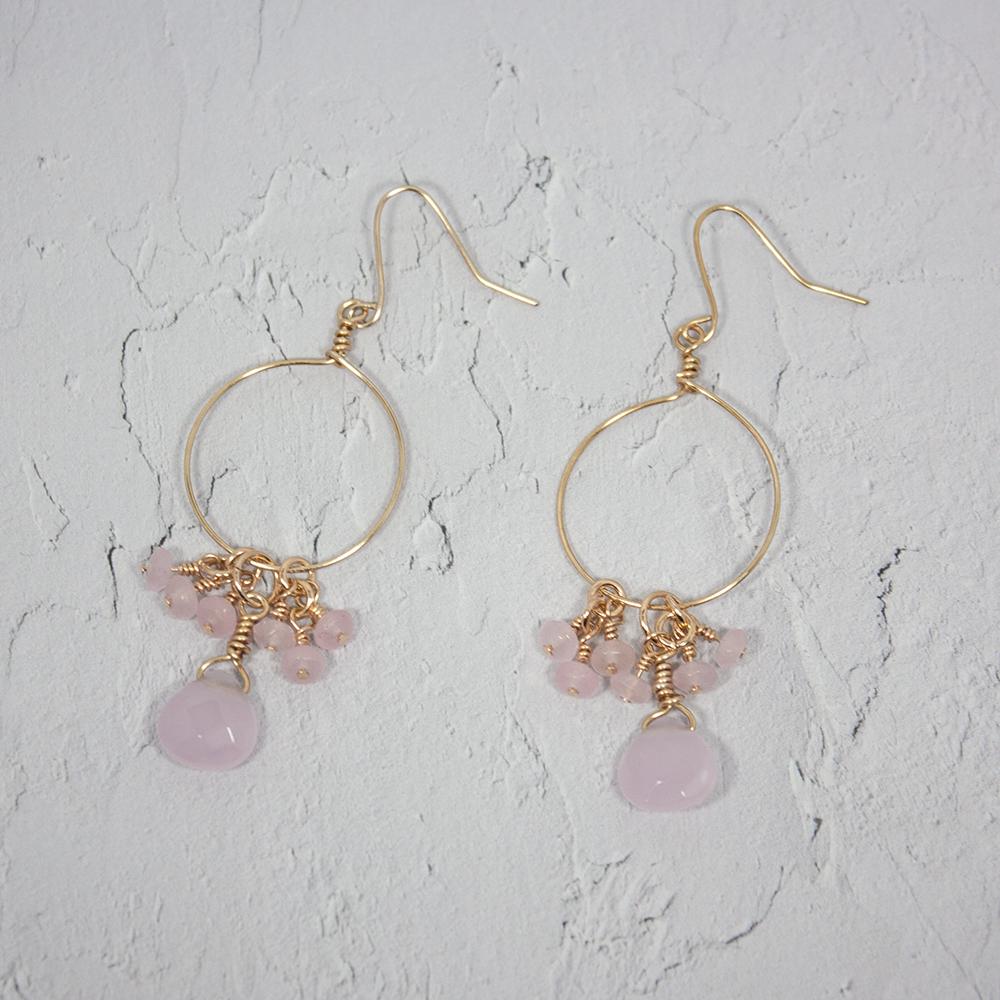 Pink Chalcedony and Jade Cluster Hoop Earrings – Natural Gemstone Jewelry lifestyle product image