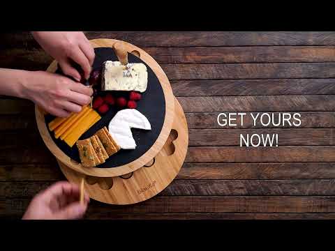 Round Bamboo Cheese Board with Knife Set | Charcuterie & Serving Tray lifestyle product image