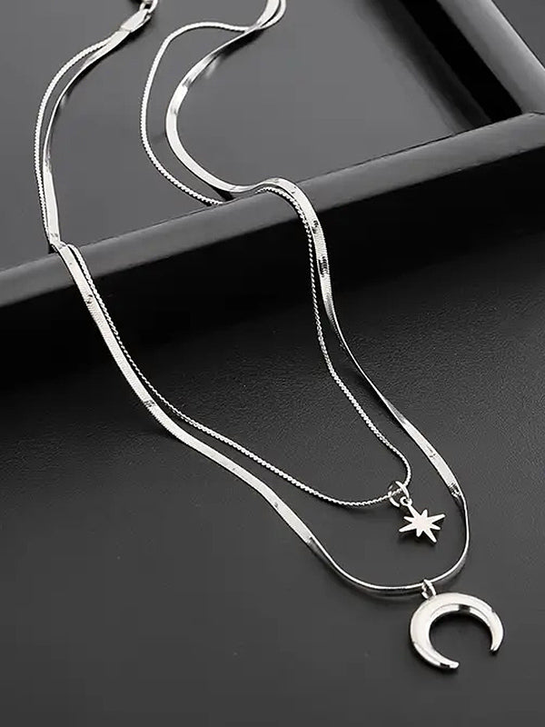 CRESCENT MOON PENDANT DOUBLE LAYER NECKLACE