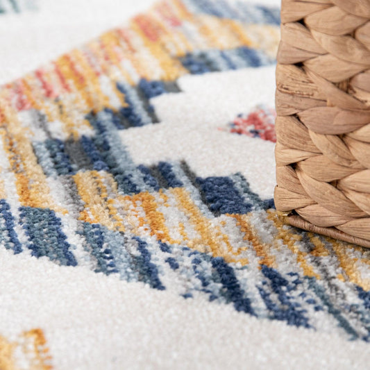 Modern Boho Rug with colorful Diamond Pattern in Cream lifestyle product image