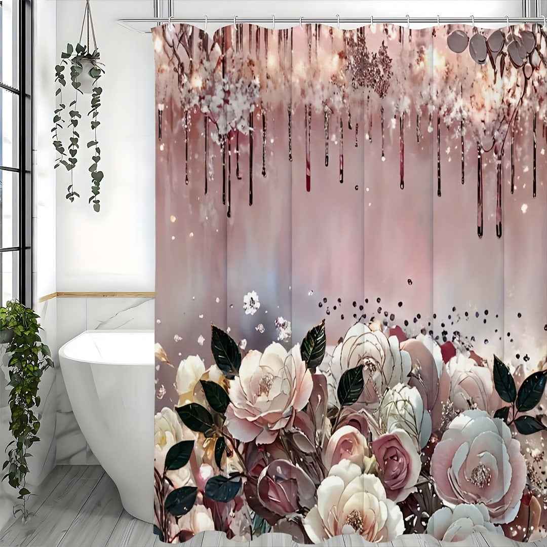 Art Flower Shower Curtain featuring colorful floral artwork and modern minimalist bathroom décor