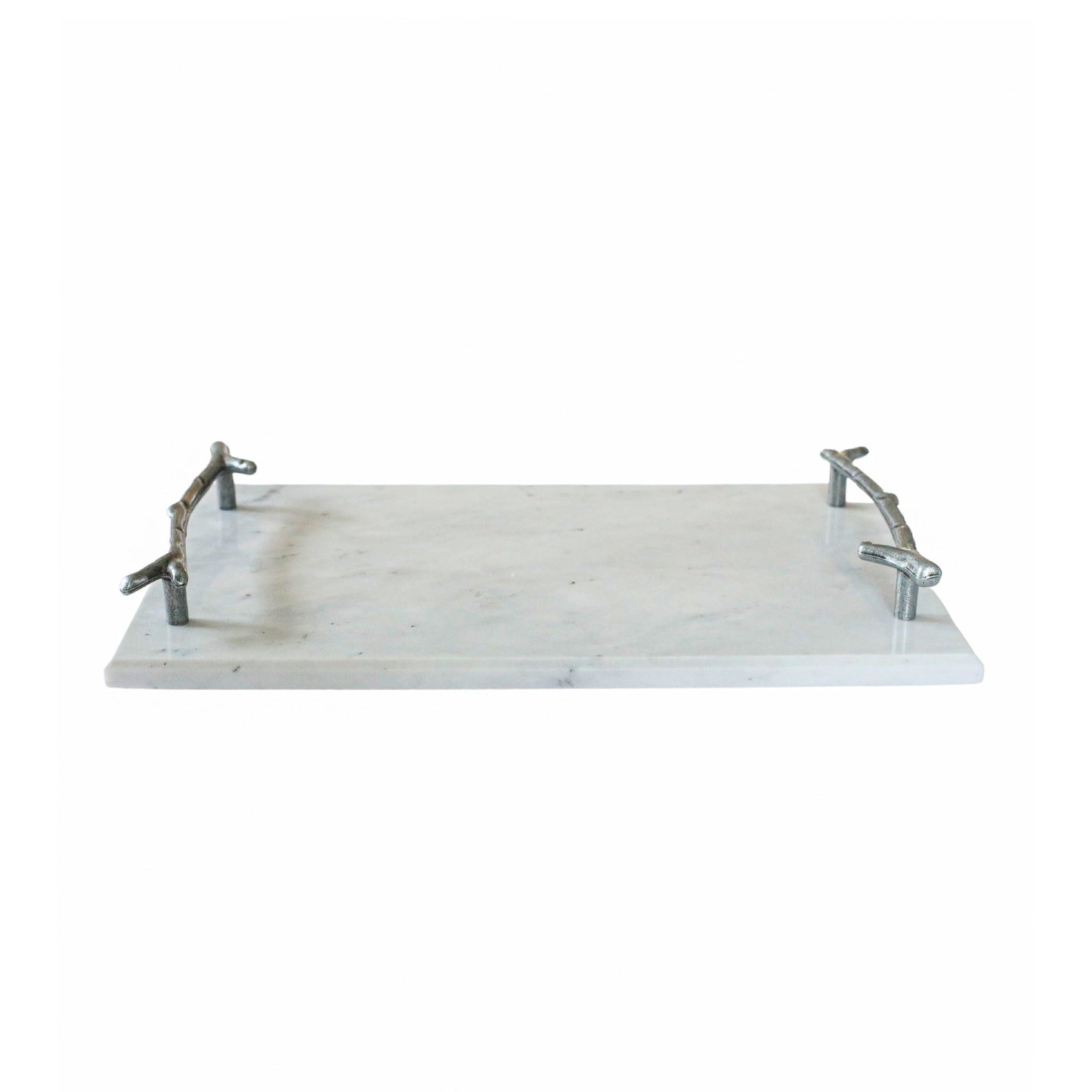 White Marble Serving Board with Silver Branch Handles | Elegant Cheese & Charcuterie Tray-1