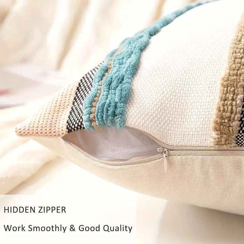 Boho Striped Chenille Throw Pillow Covers | Cozy Cotton Linen Cushion Covers 18x18 lifestyle product image