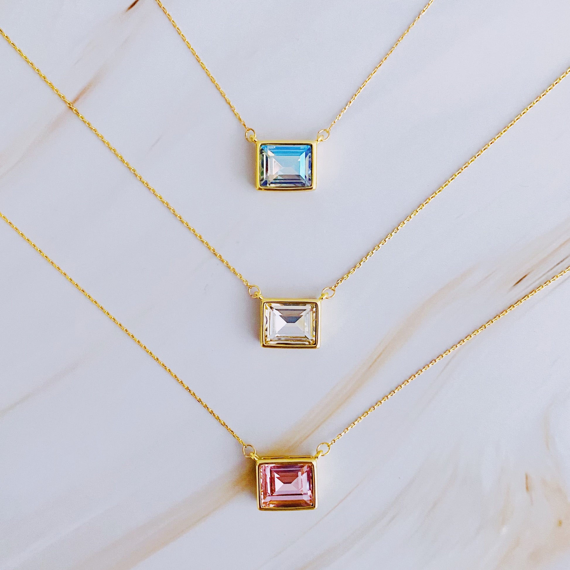 Sweet Square Pendant Necklace – Gold Plated Dainty Crystal Necklace lifestyle product image