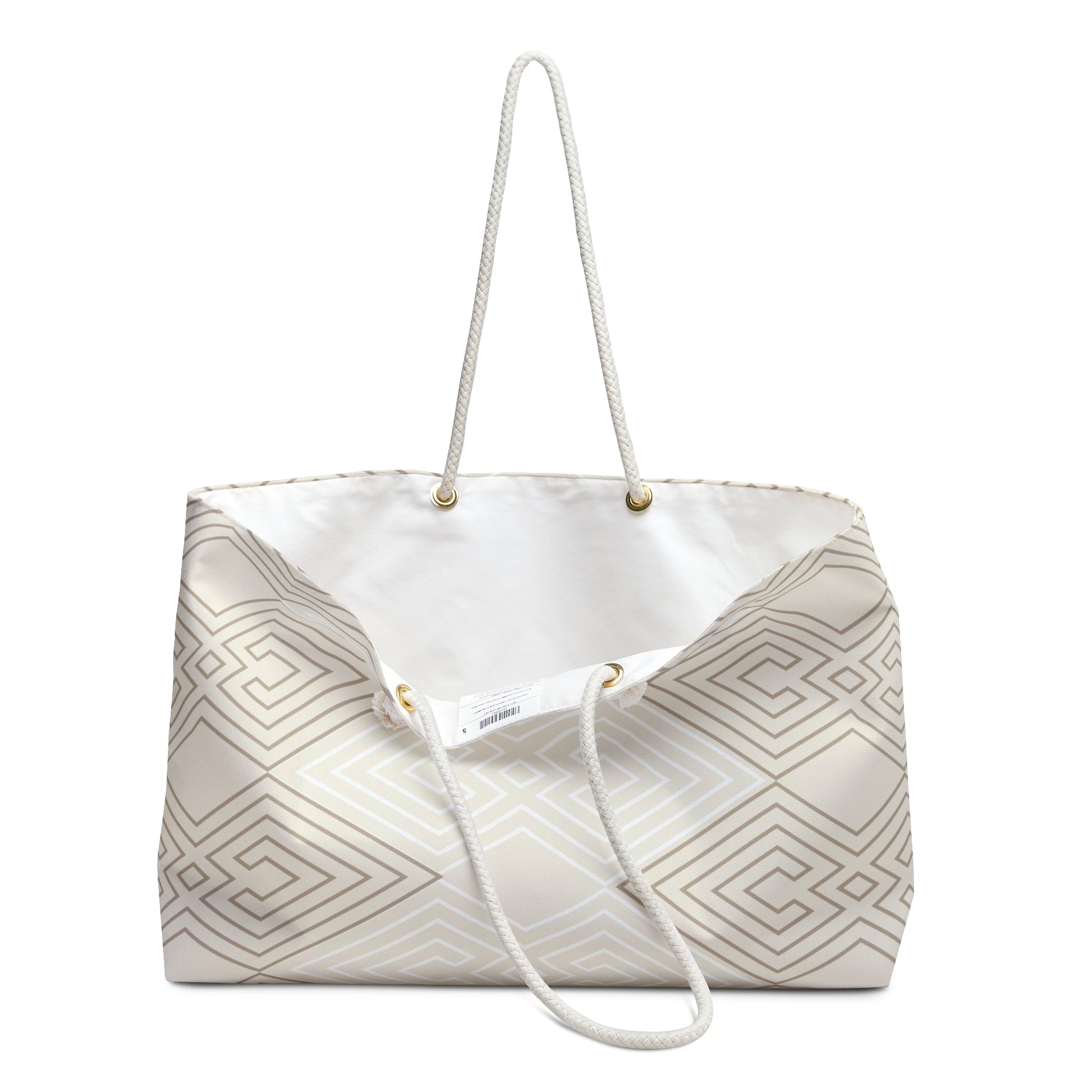 Weekender Tote Bag – Beige & White Tribal Aztec Geometric Large Travel Tote lifestyle product image