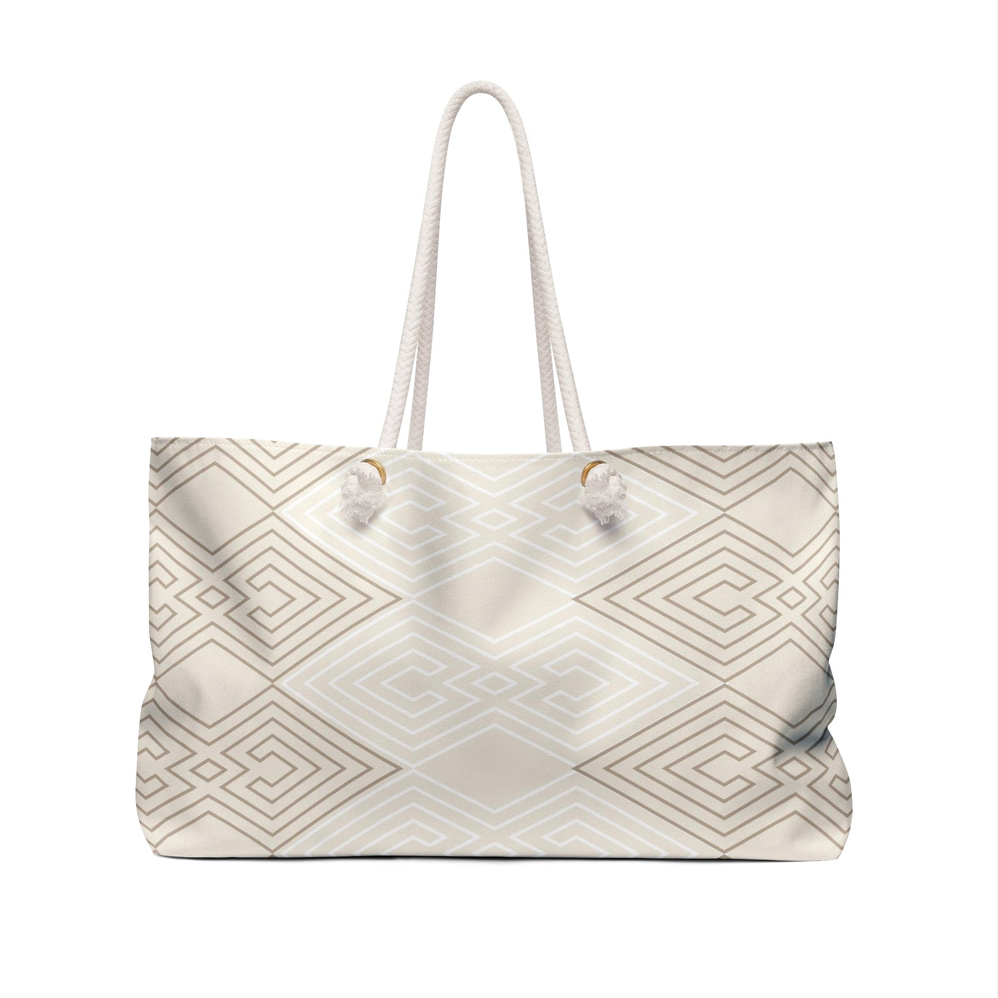 Weekender Tote Bag – Beige & White Tribal Aztec Geometric Large Travel Tote lifestyle product image