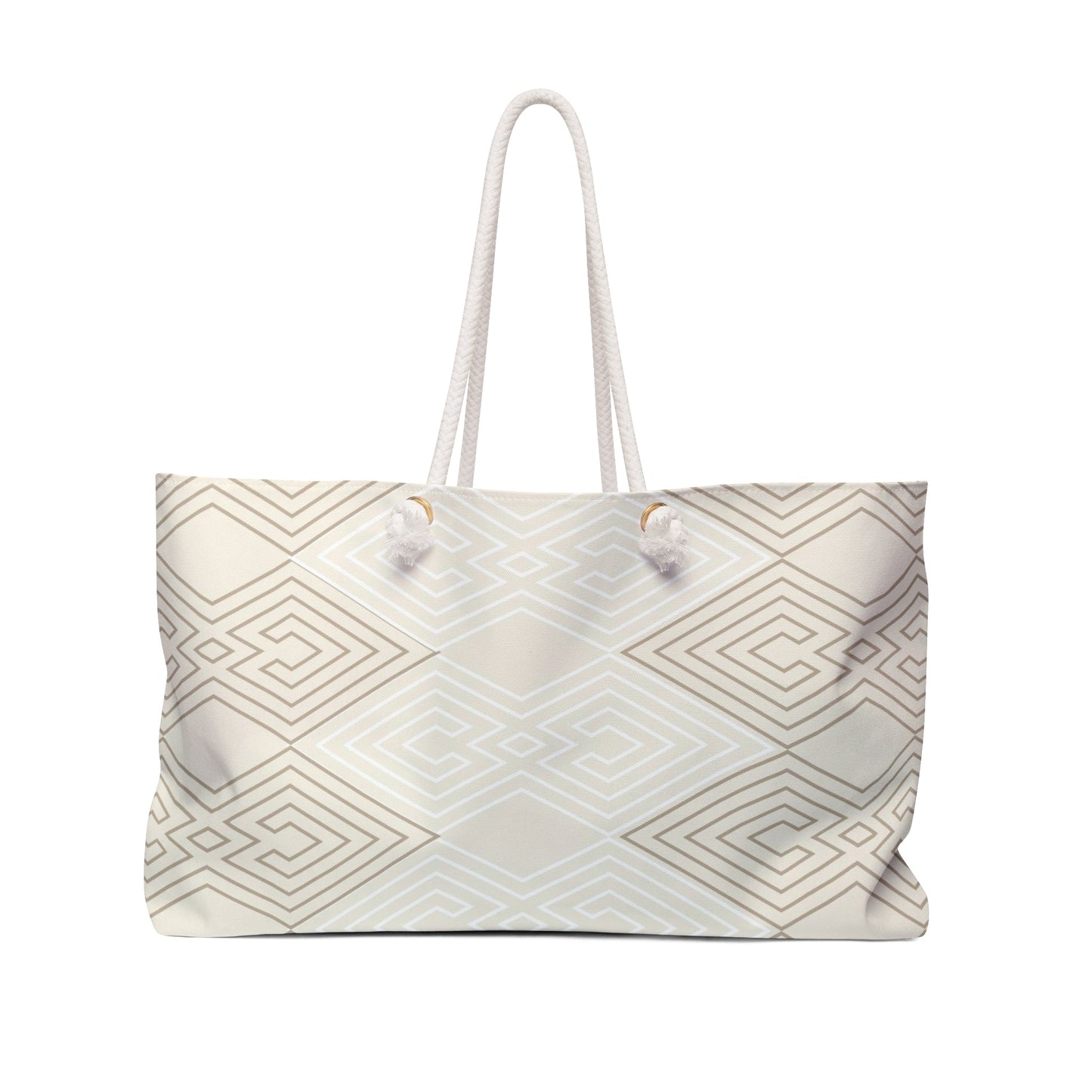 Weekender Tote Bag – Beige & White Tribal Aztec Geometric Large Travel Tote lifestyle product image