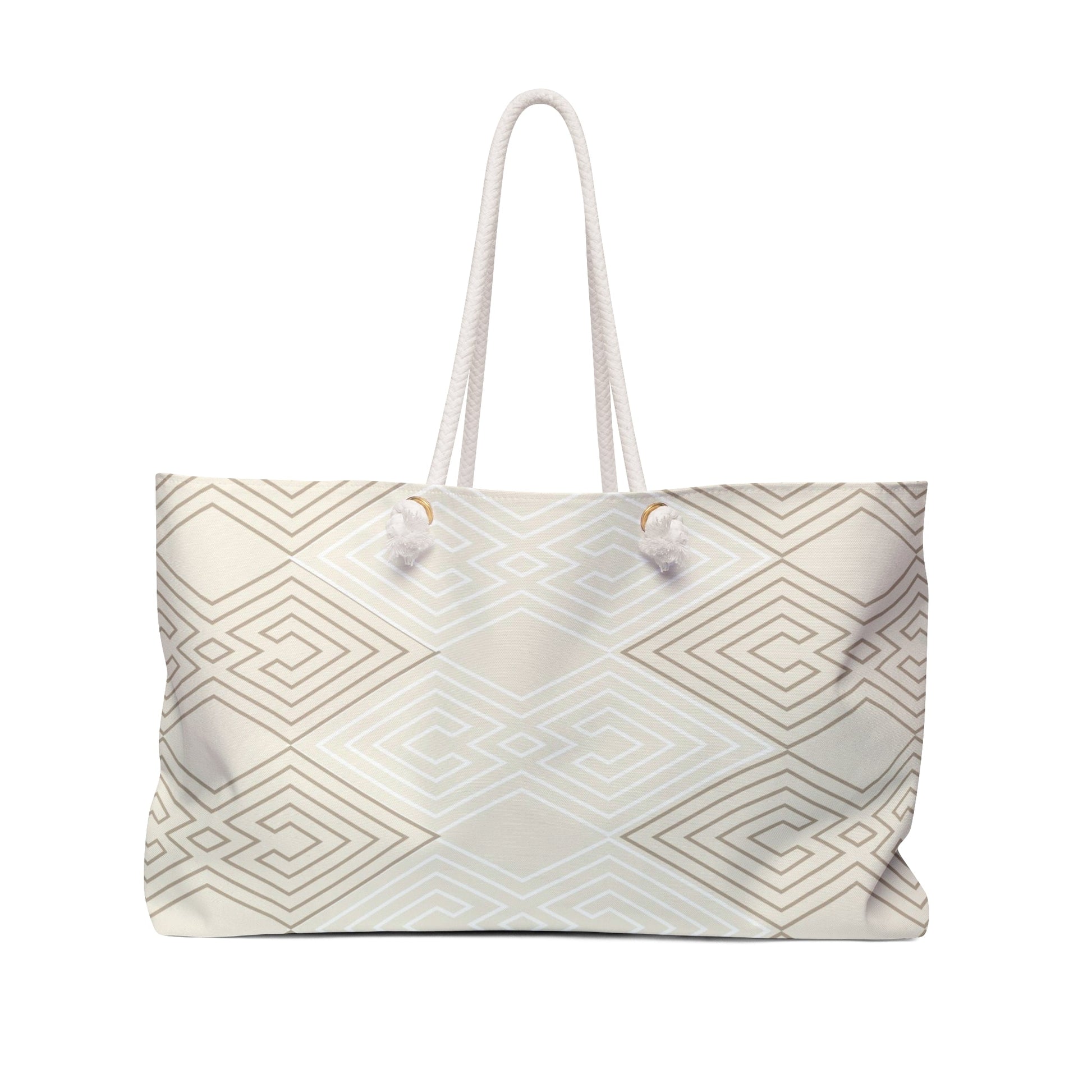 Weekender Tote Bag – Beige & White Tribal Aztec Geometric Large Travel Tote lifestyle product image