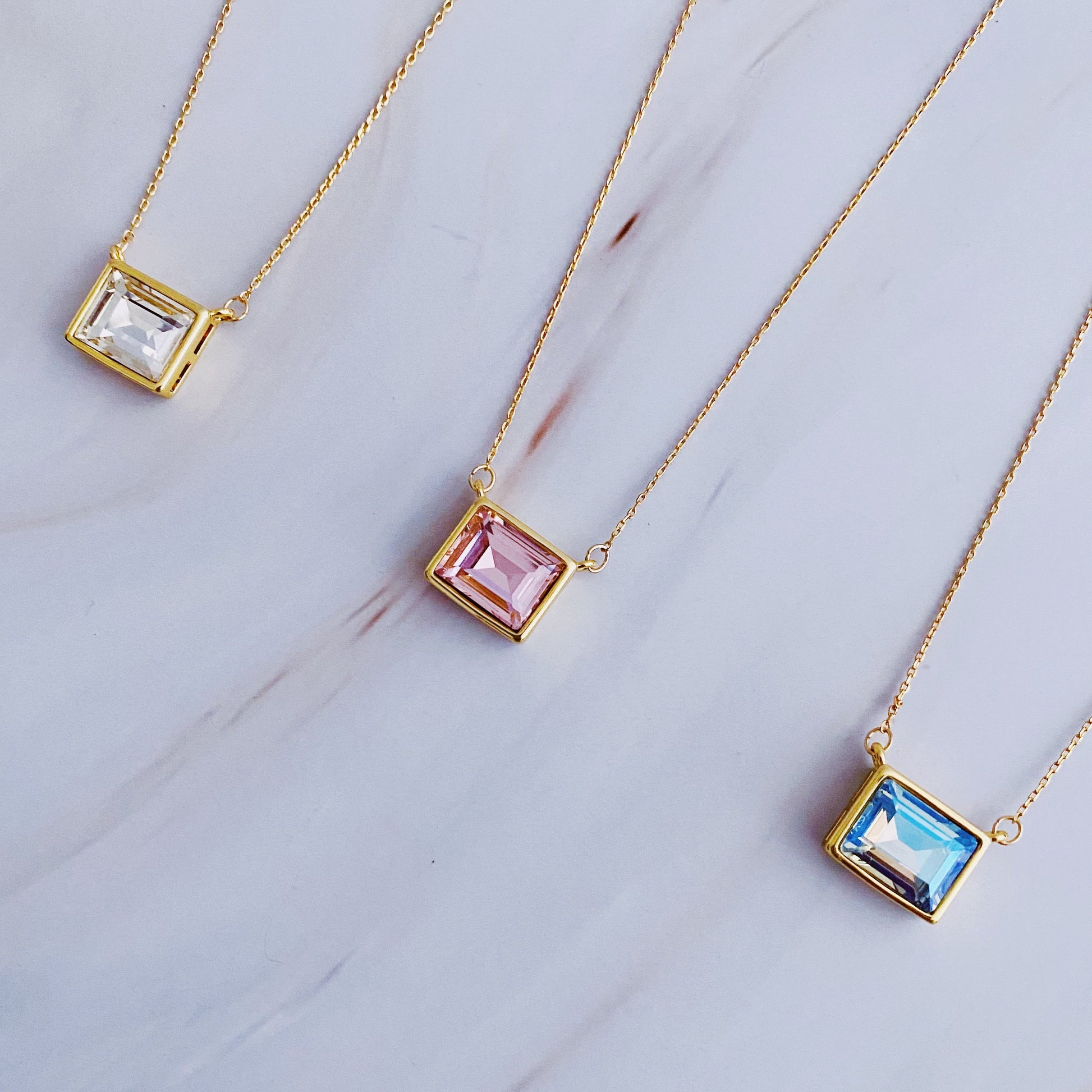 Sweet Square Pendant Necklace – Gold Plated Dainty Crystal Necklace lifestyle product image