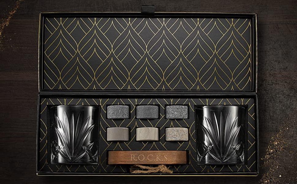 The Connoisseur's Set – Palm Glass Edition Whiskey Glass & Chilling Stone Set lifestyle product image