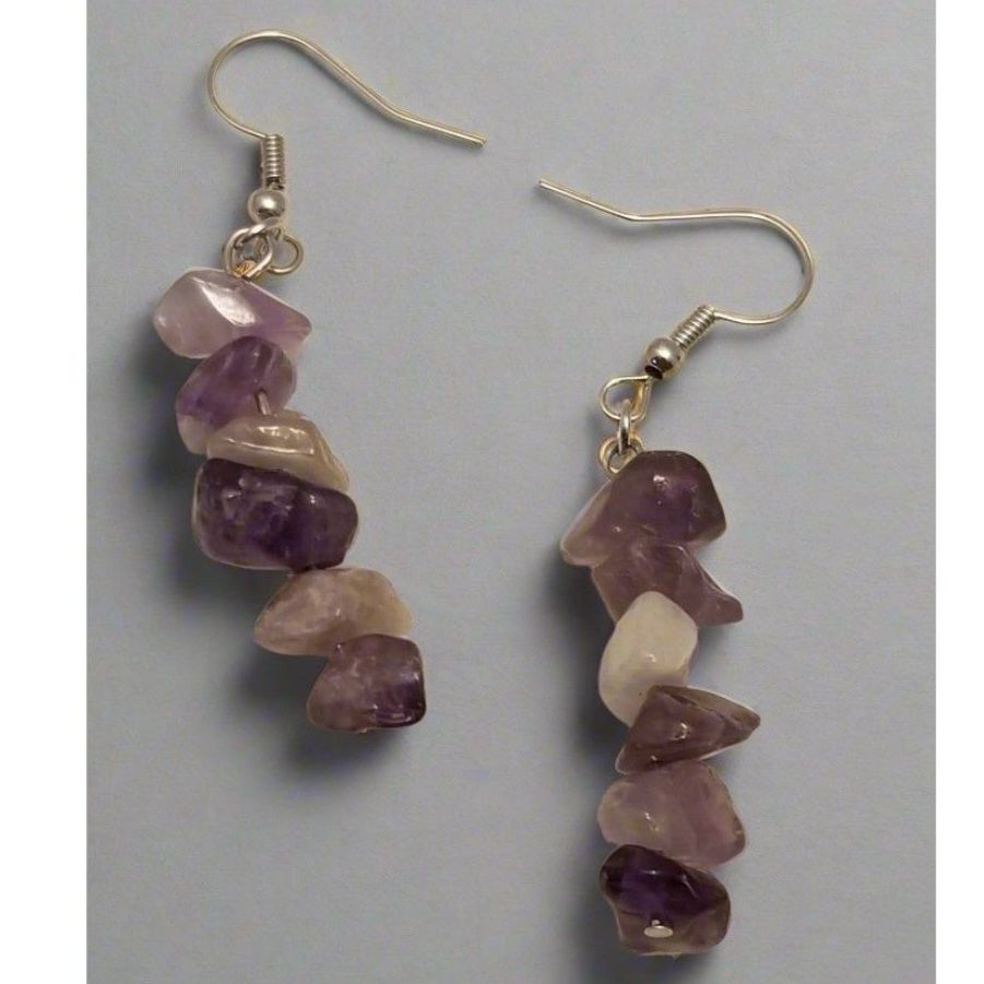 Handmade Amethyst Chip Dangle Earrings – Natural Gemstone Boho Jewelry lifestyle product image