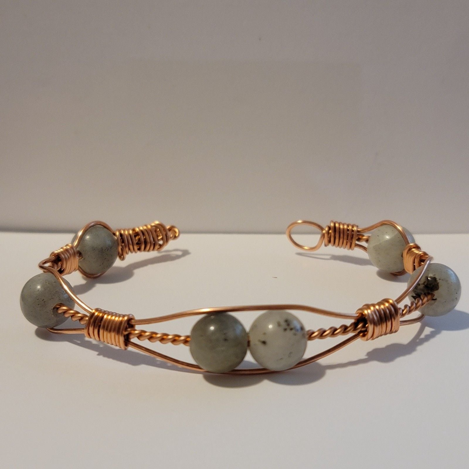 Handmade Wire Wrapped Copper Labradorite Cuff Bracelet – Natural Stone lifestyle product image