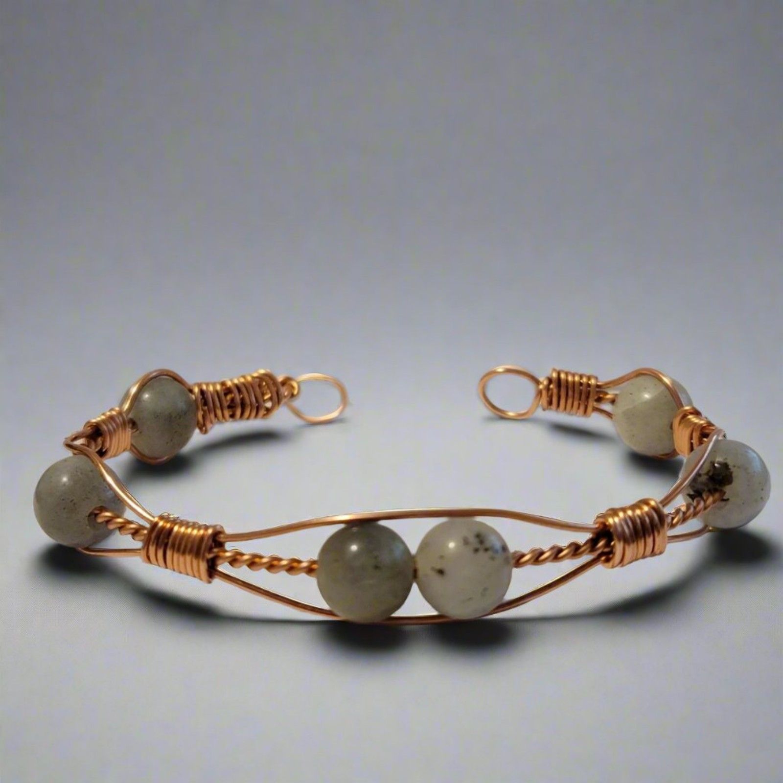 Handmade Wire Wrapped Copper Labradorite Cuff Bracelet – Natural Stone lifestyle product image