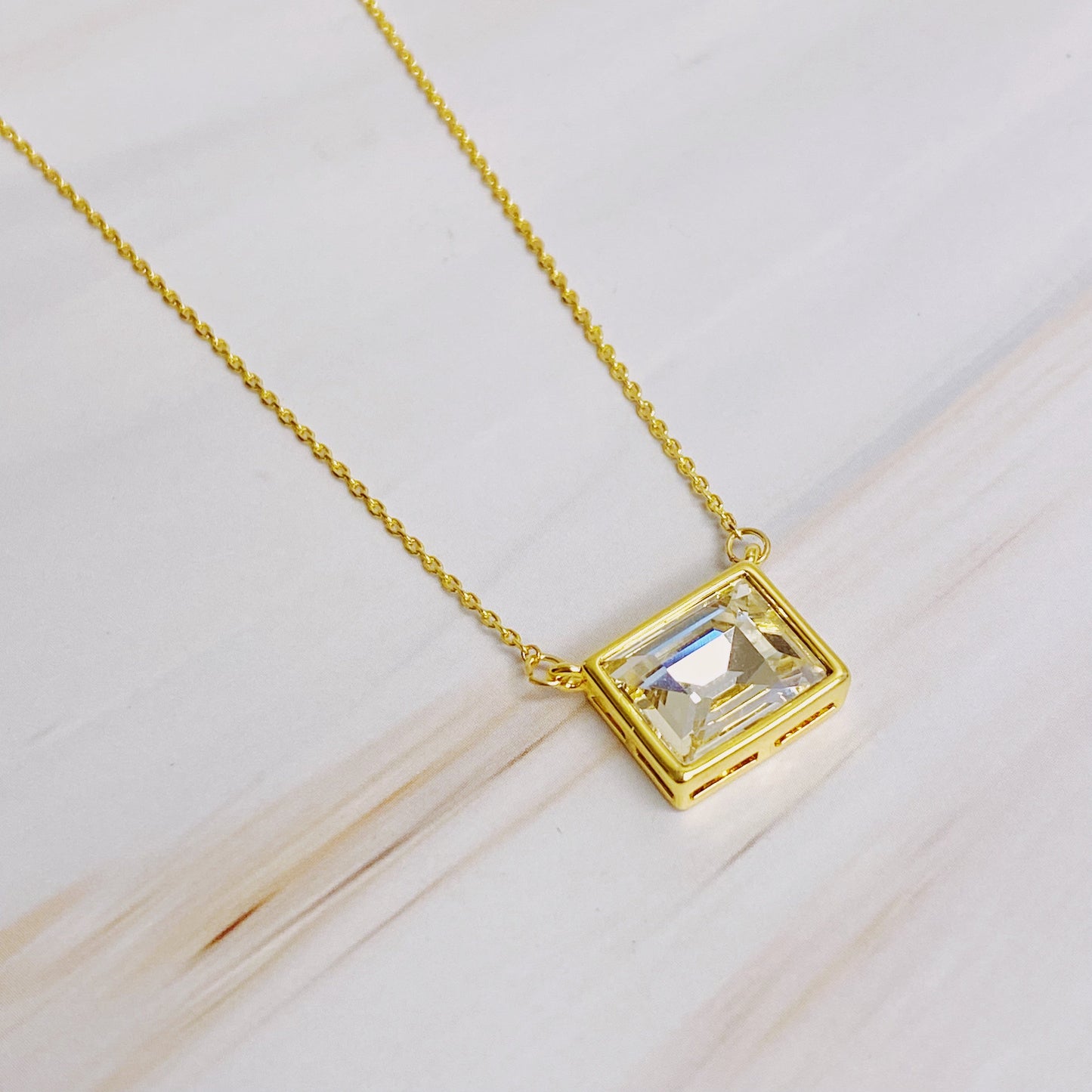 Sweet Square Pendant Necklace – Gold Plated Dainty Crystal Necklace lifestyle product image