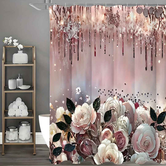 Art Flower Shower Curtain featuring colorful floral artwork and modern minimalist bathroom décor