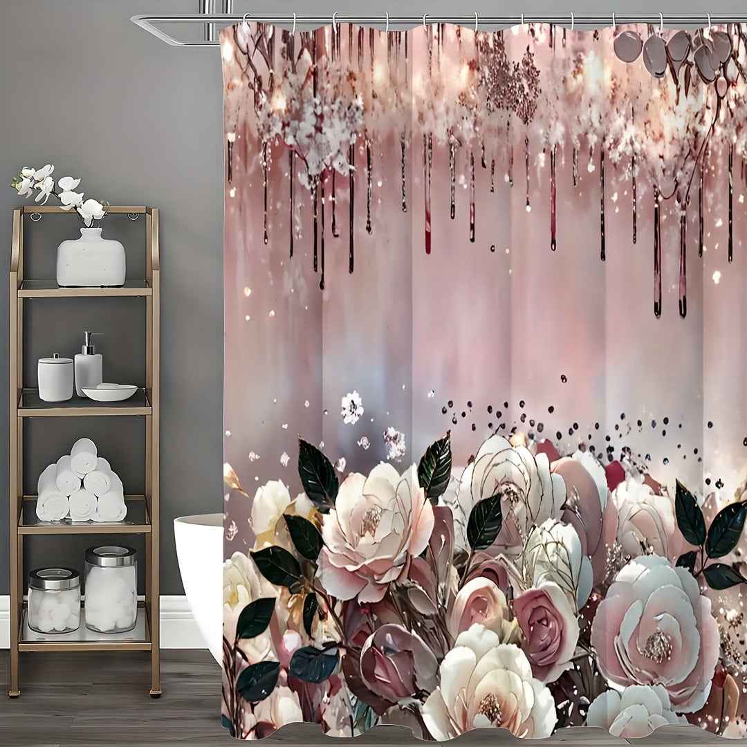 Art Flower Shower Curtain featuring colorful floral artwork and modern minimalist bathroom décor
