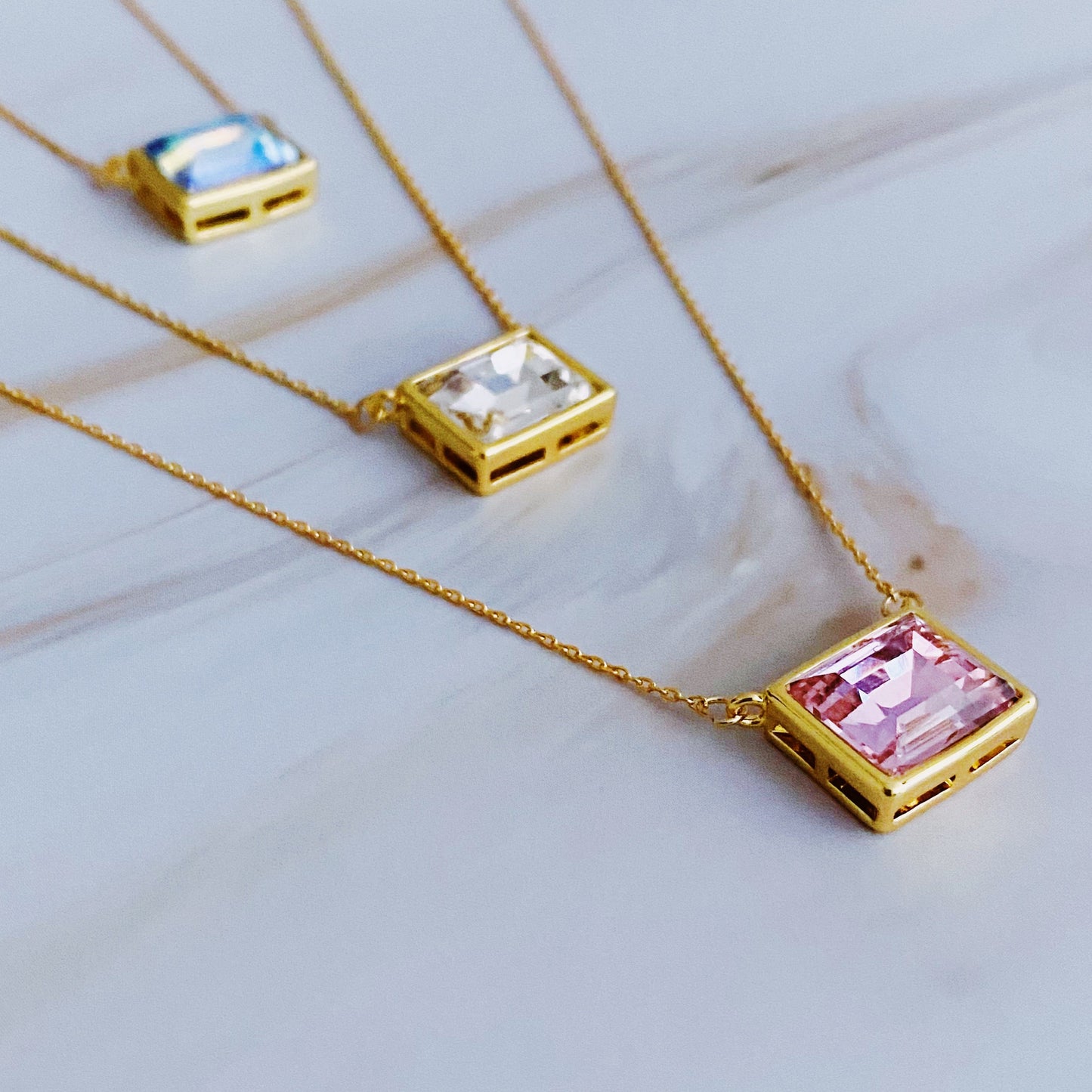 Sweet Square Pendant Necklace – Gold Plated Dainty Crystal Necklace lifestyle product image