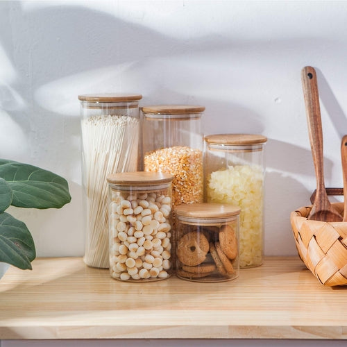 Airtight Glass Storage Jars with Bamboo Lids – Kitchen Pantry Organization Set lifestyle product image