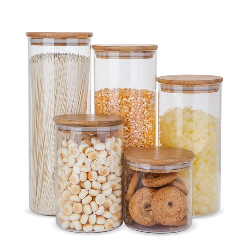 Airtight Glass Storage Jars with Bamboo Lids – Kitchen Pantry Organization Set lifestyle product image