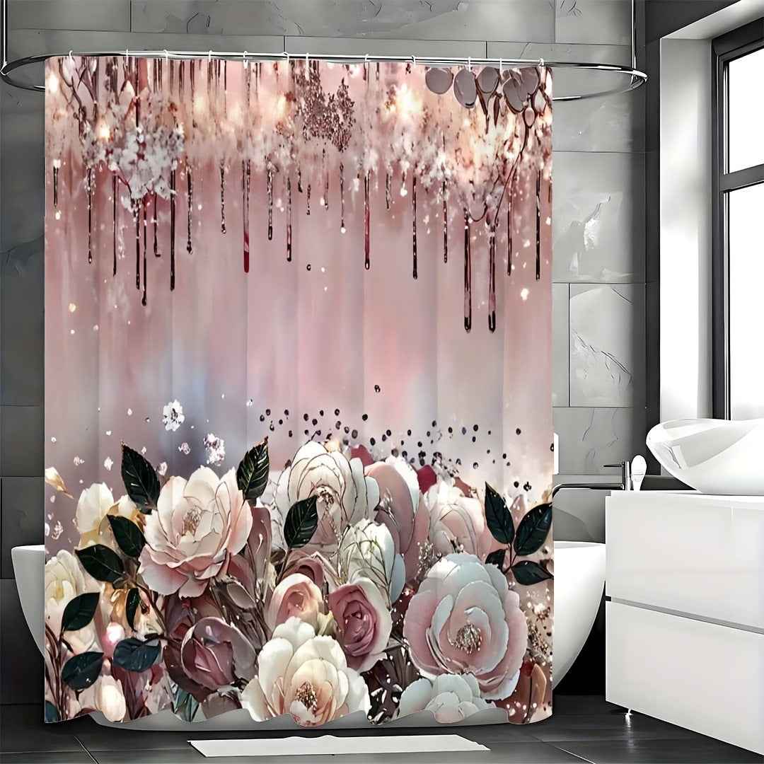 Art Flower Shower Curtain featuring colorful floral artwork and modern minimalist bathroom décor