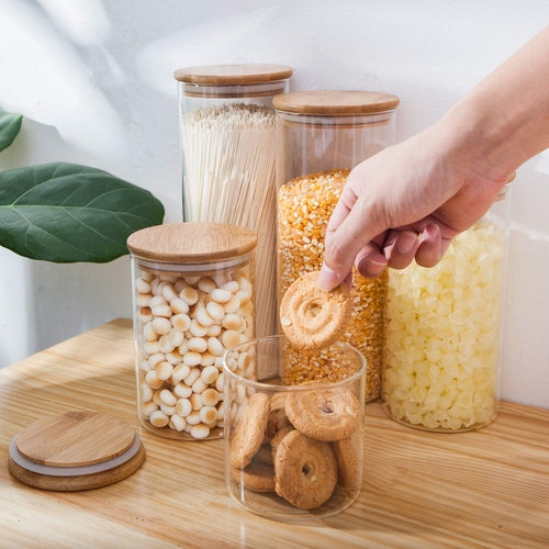 Airtight Glass Storage Jars with Bamboo Lids – Kitchen Pantry Organization Set lifestyle product image
