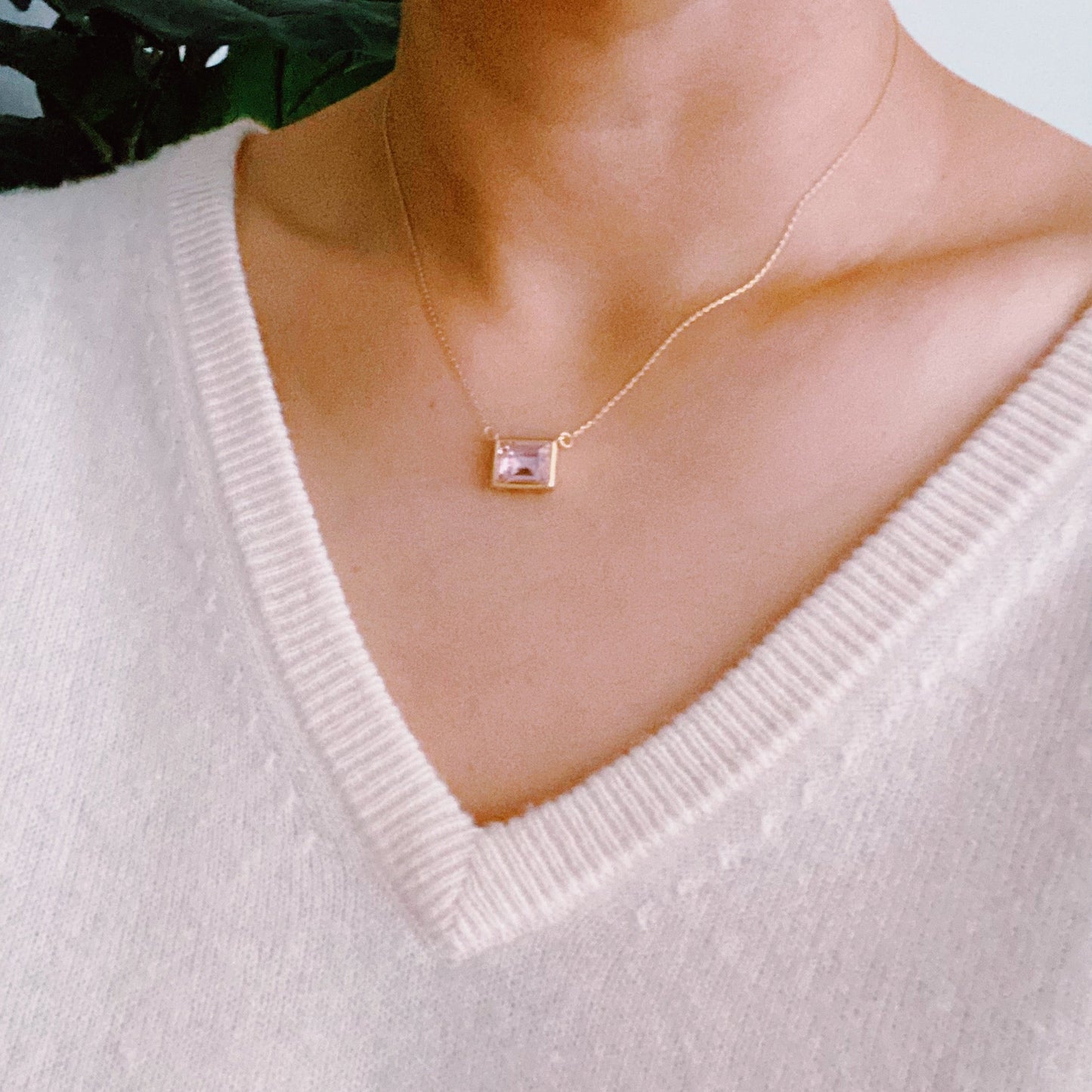Sweet Square Pendant Necklace – Gold Plated Dainty Crystal Necklace lifestyle product image