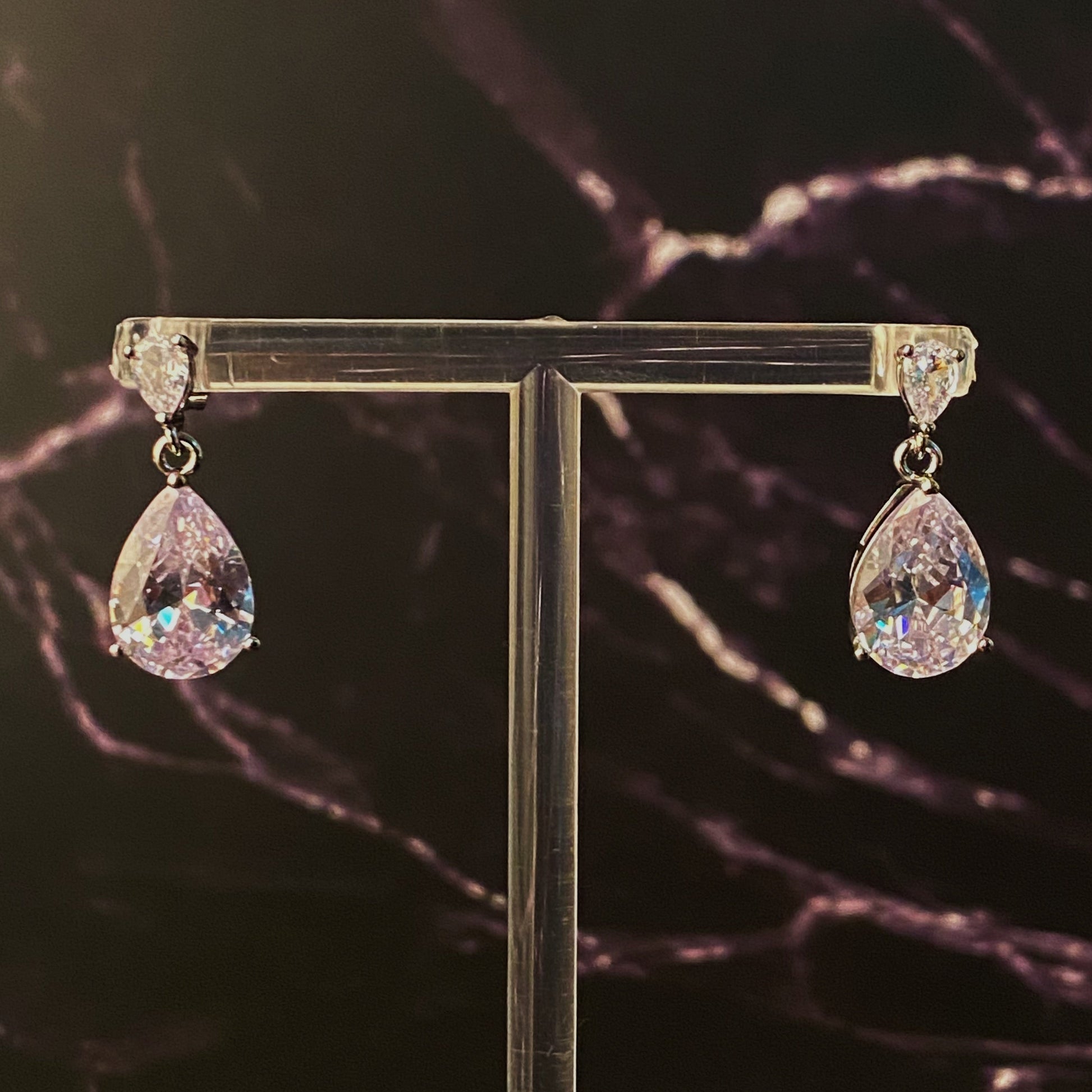 Crystal Clear Teardrop Earrings – CZ Sparkle Drop Earrings lifestyle product image
