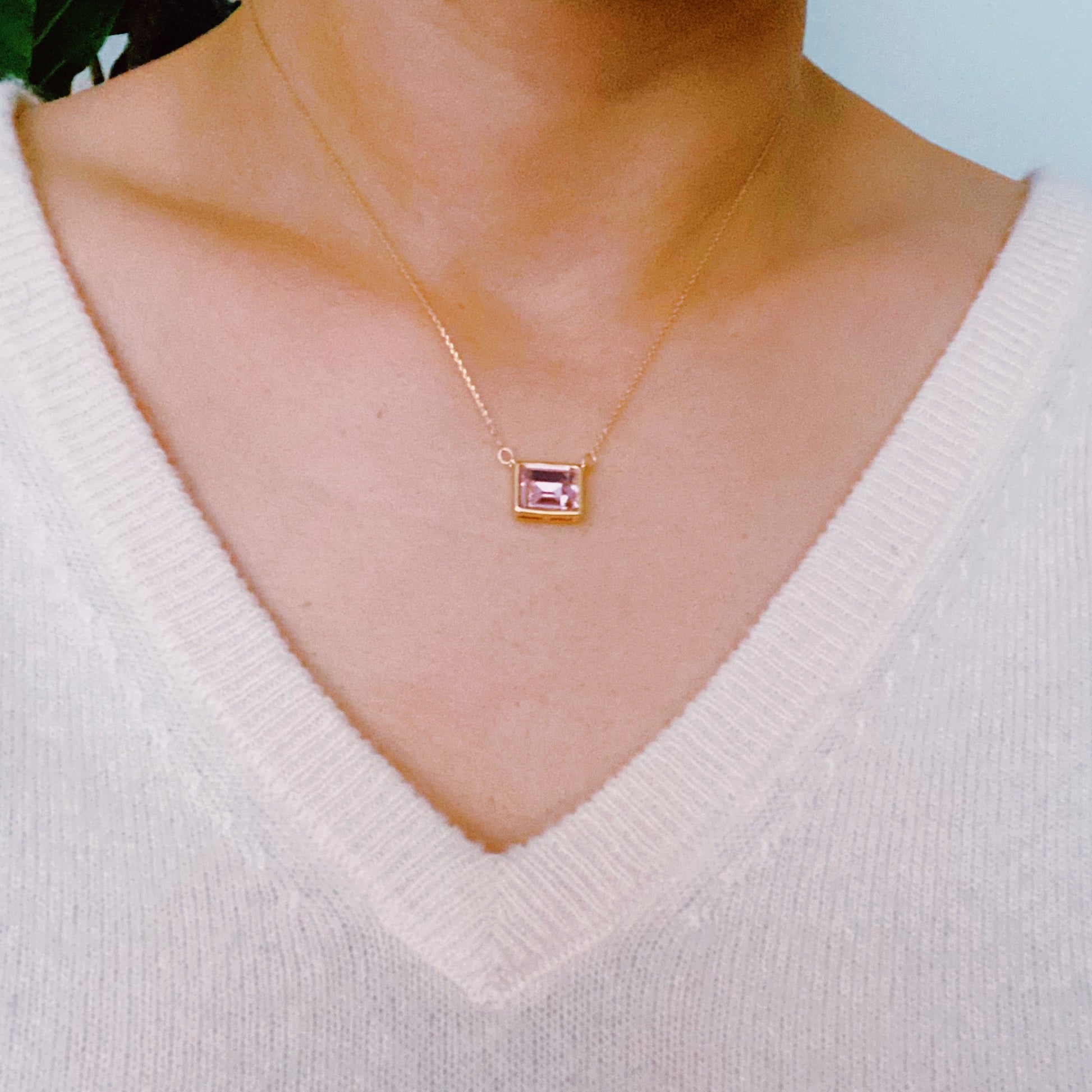 Sweet Square Pendant Necklace – Gold Plated Dainty Crystal Necklace lifestyle product image