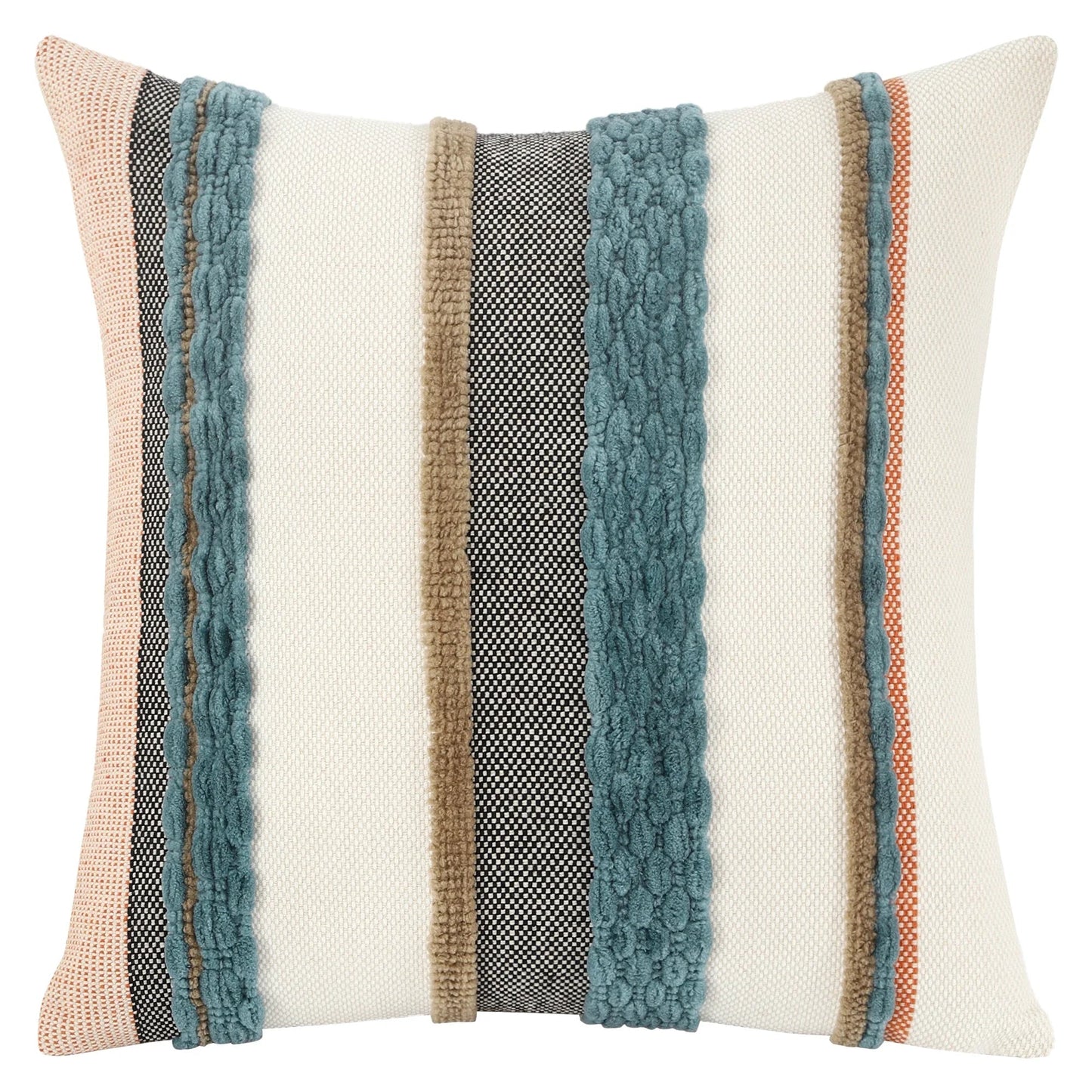 Boho Striped Chenille Throw Pillow Covers | Cozy Cotton Linen Cushion Covers 18x18 lifestyle product image
