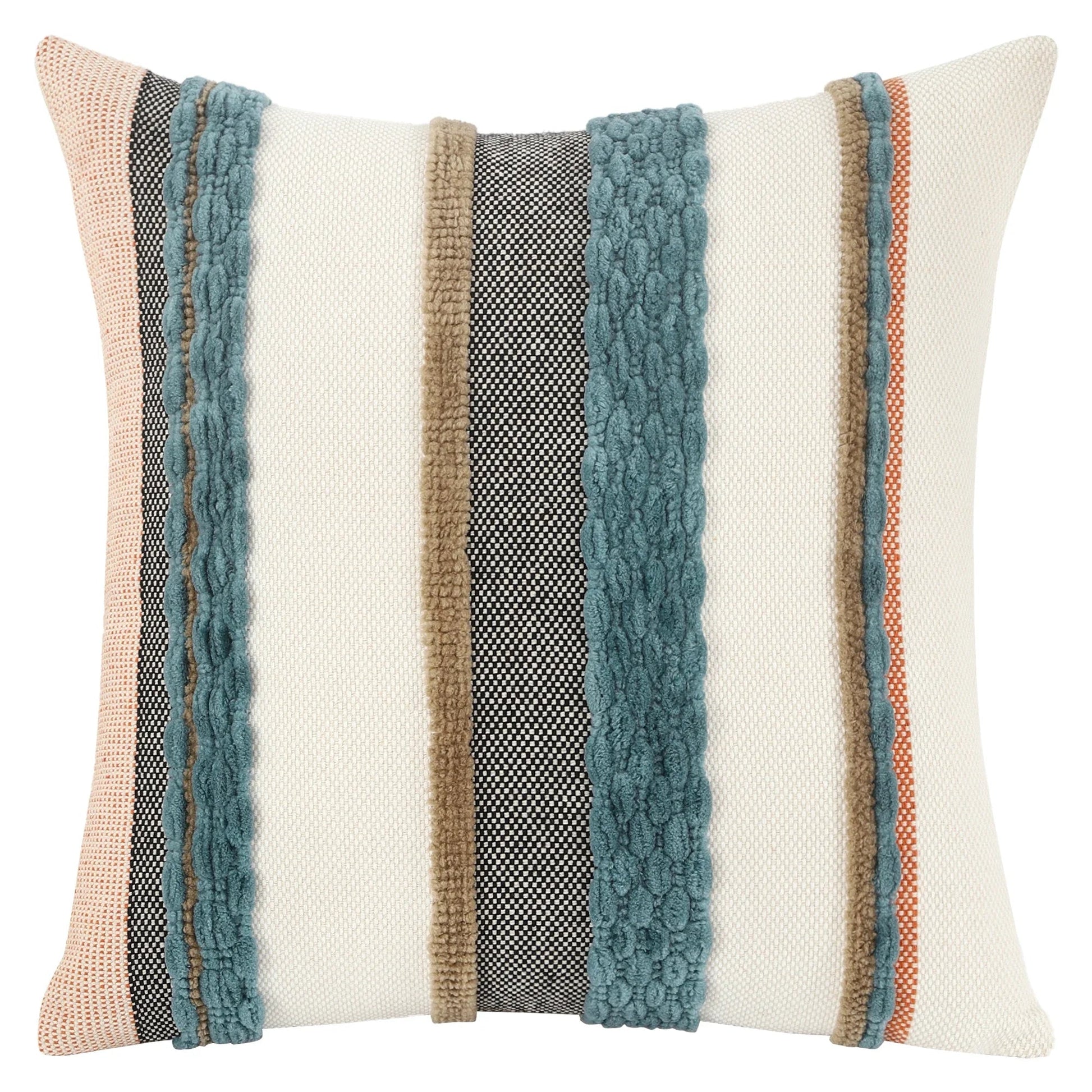 Boho Striped Chenille Throw Pillow Covers | Cozy Cotton Linen Cushion Covers 18x18 lifestyle product image