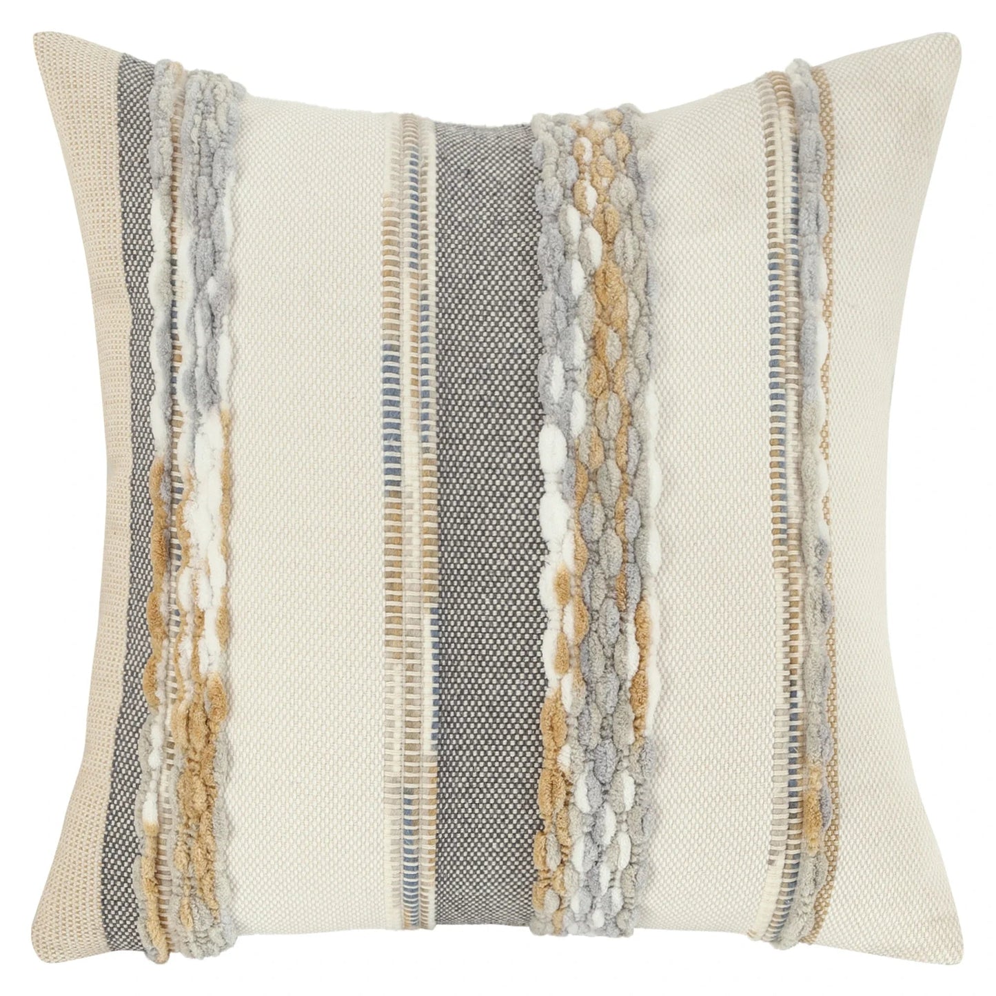 Boho Striped Chenille Throw Pillow Covers | Cozy Cotton Linen Cushion Covers 18x18 lifestyle product image
