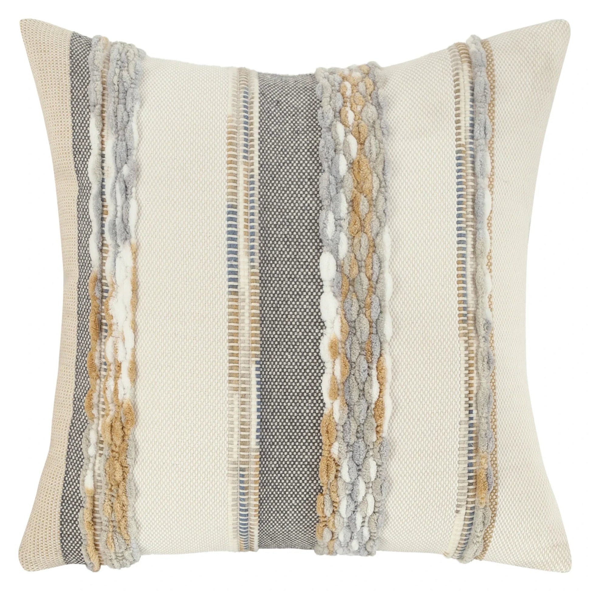 Boho Striped Chenille Throw Pillow Covers | Cozy Cotton Linen Cushion Covers 18x18 lifestyle product image