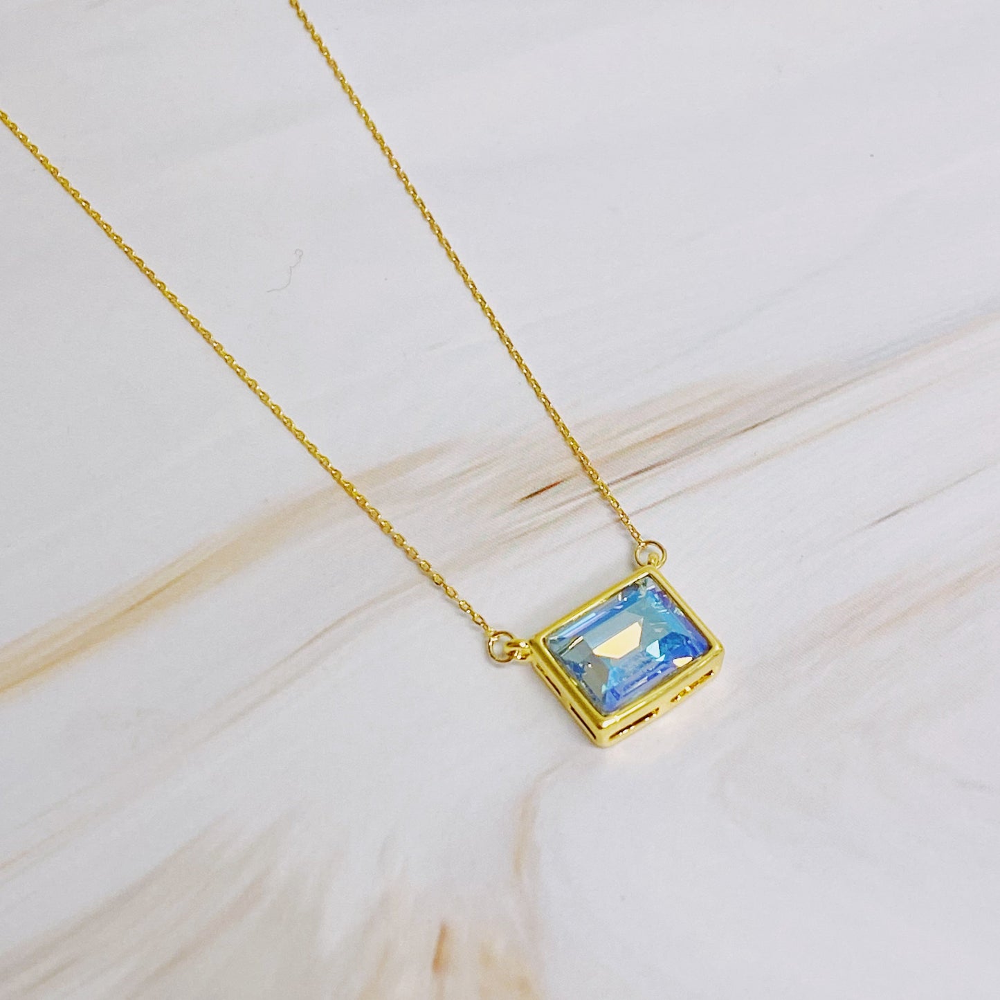 Sweet Square Pendant Necklace – Gold Plated Dainty Crystal Necklace lifestyle product image