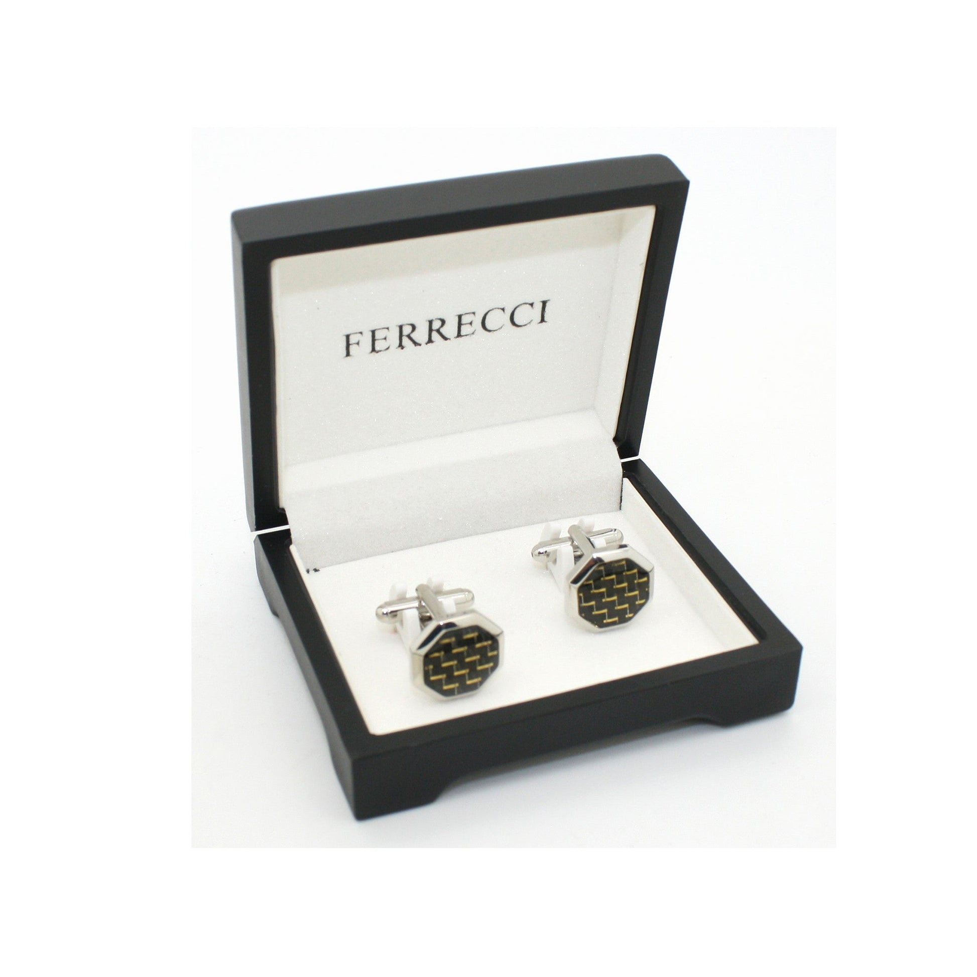 Silvertone Criss Cross Polygon Cuff Links-1