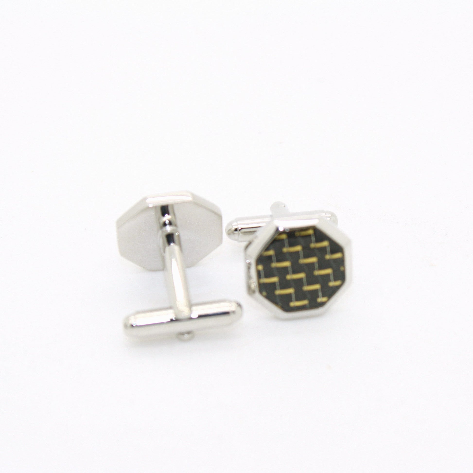 Silvertone Criss Cross Polygon Cuff Links-0