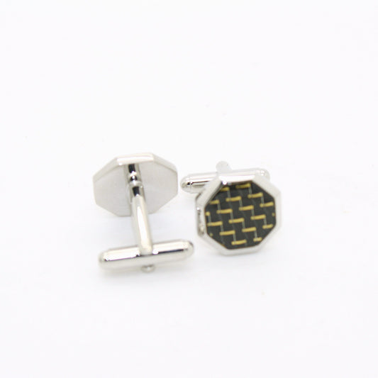 Silvertone Criss Cross Polygon Cuff Links-0